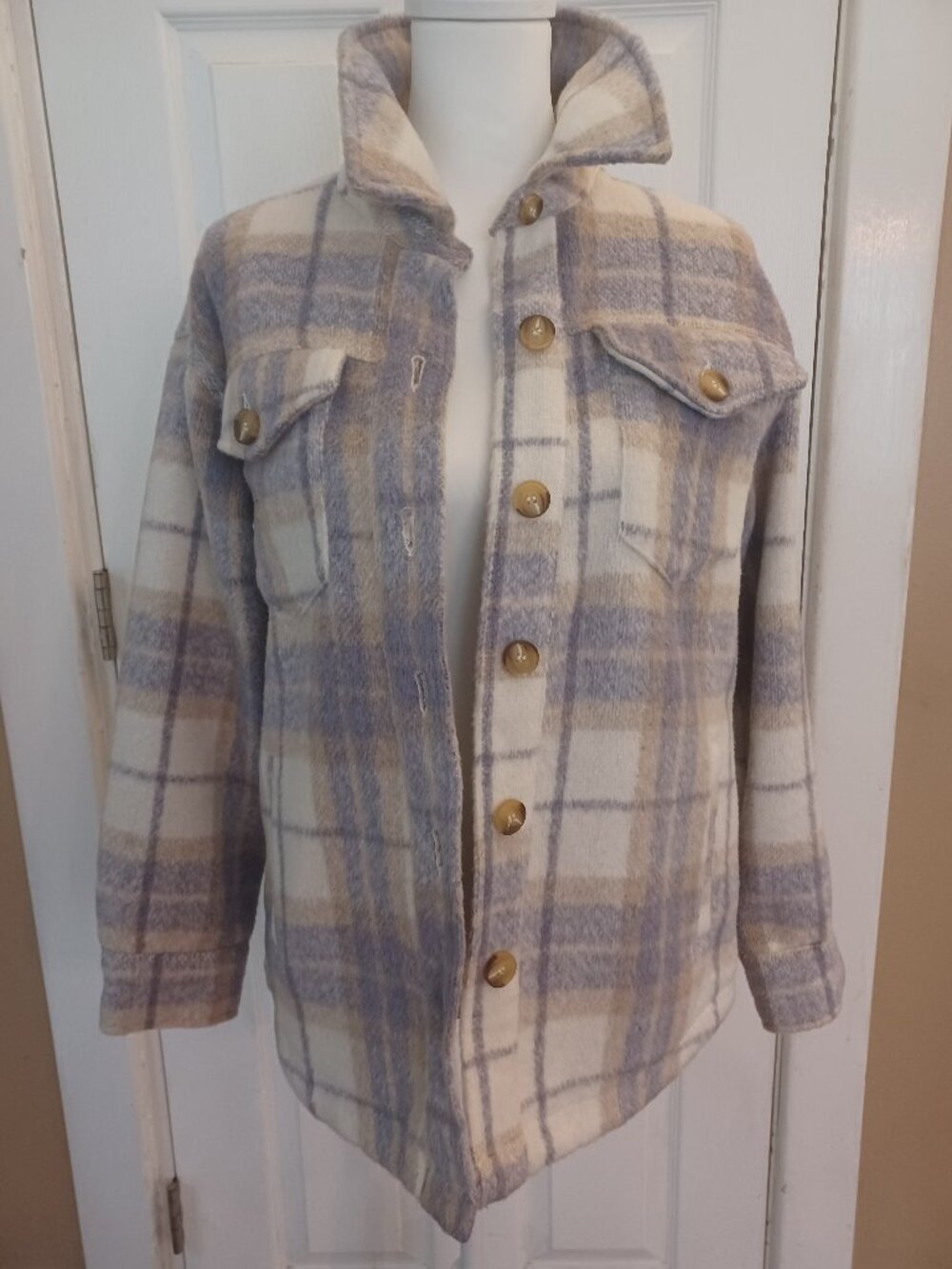 Avec Les Filles Anthropologie Plaid Flannel Shacket Button Front EUC